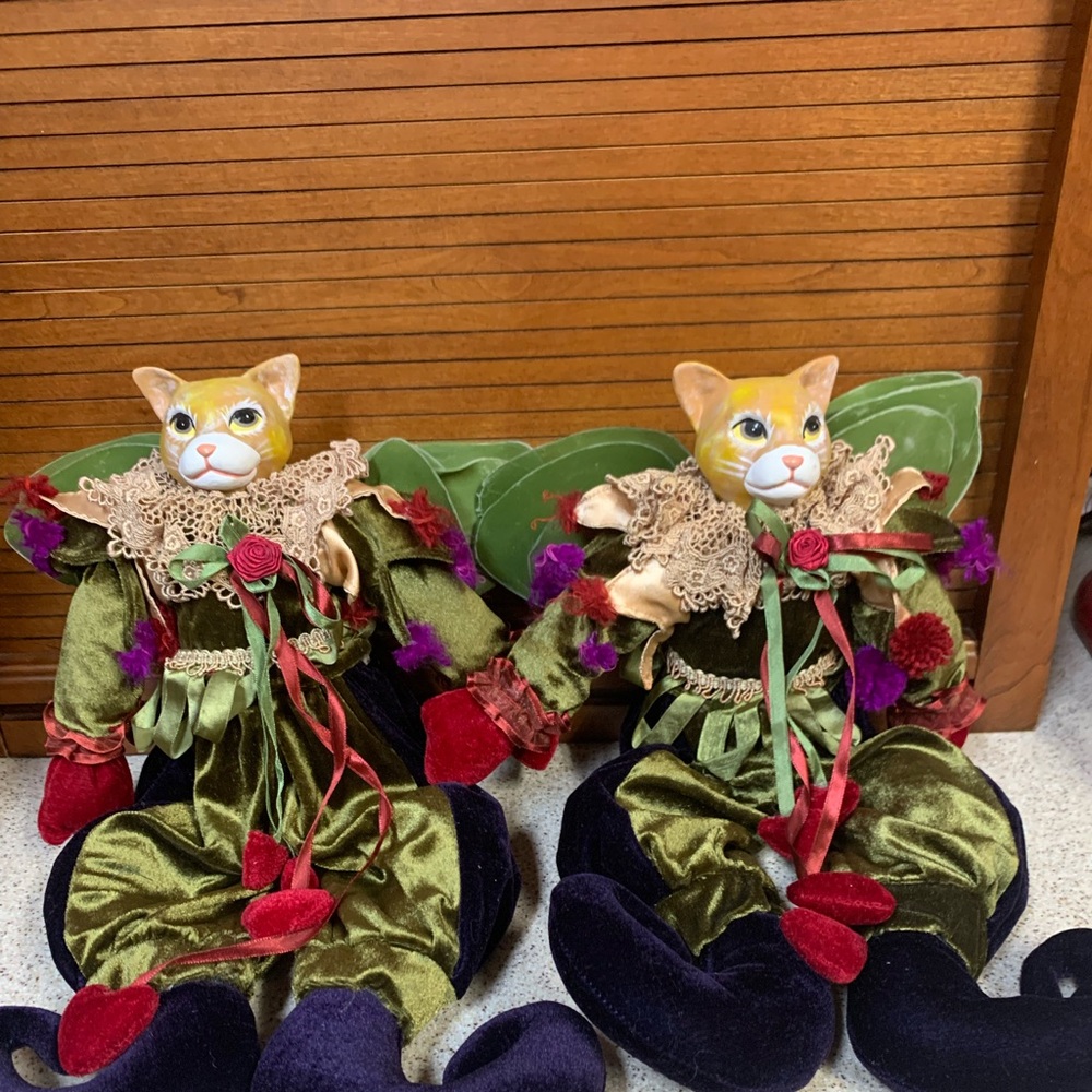 Katherine's Collection Green and Purple Cat Figurines